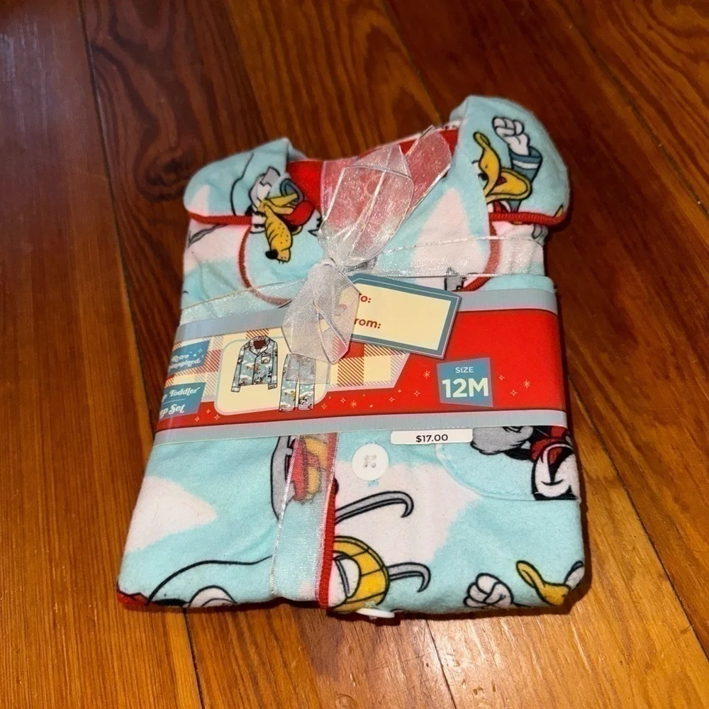 COPY 12mo kids unisex PJ‎ set Christmas Disney NWT blue pajamas